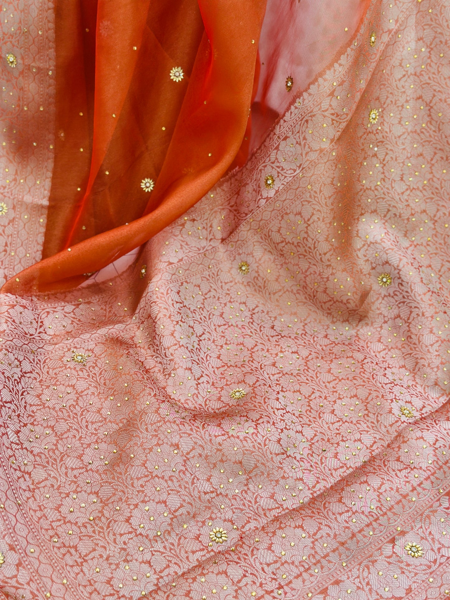 Rust Orange Tissue Silk Saree