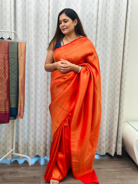 Sunset Orange Banarasi Soft Silk
