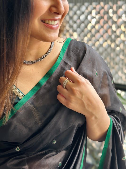 Black Chanderi Silk Saree