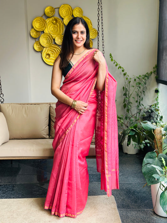 Rosy Pink Chikankari Saree