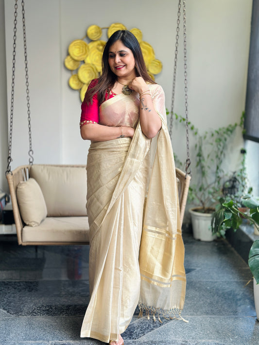 Beige Tissue Silk Saree