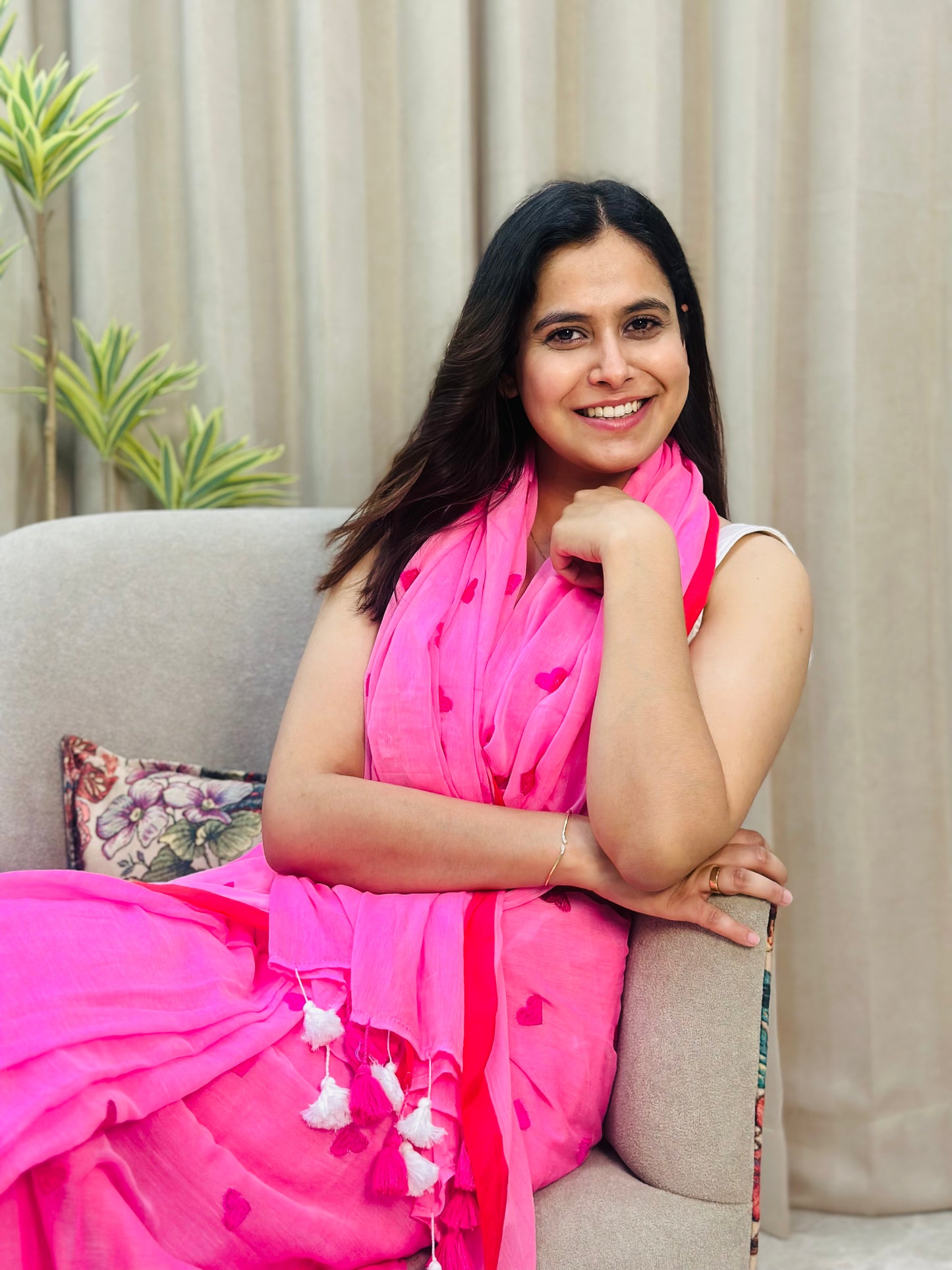 Pink Heart Mul Cotton Saree