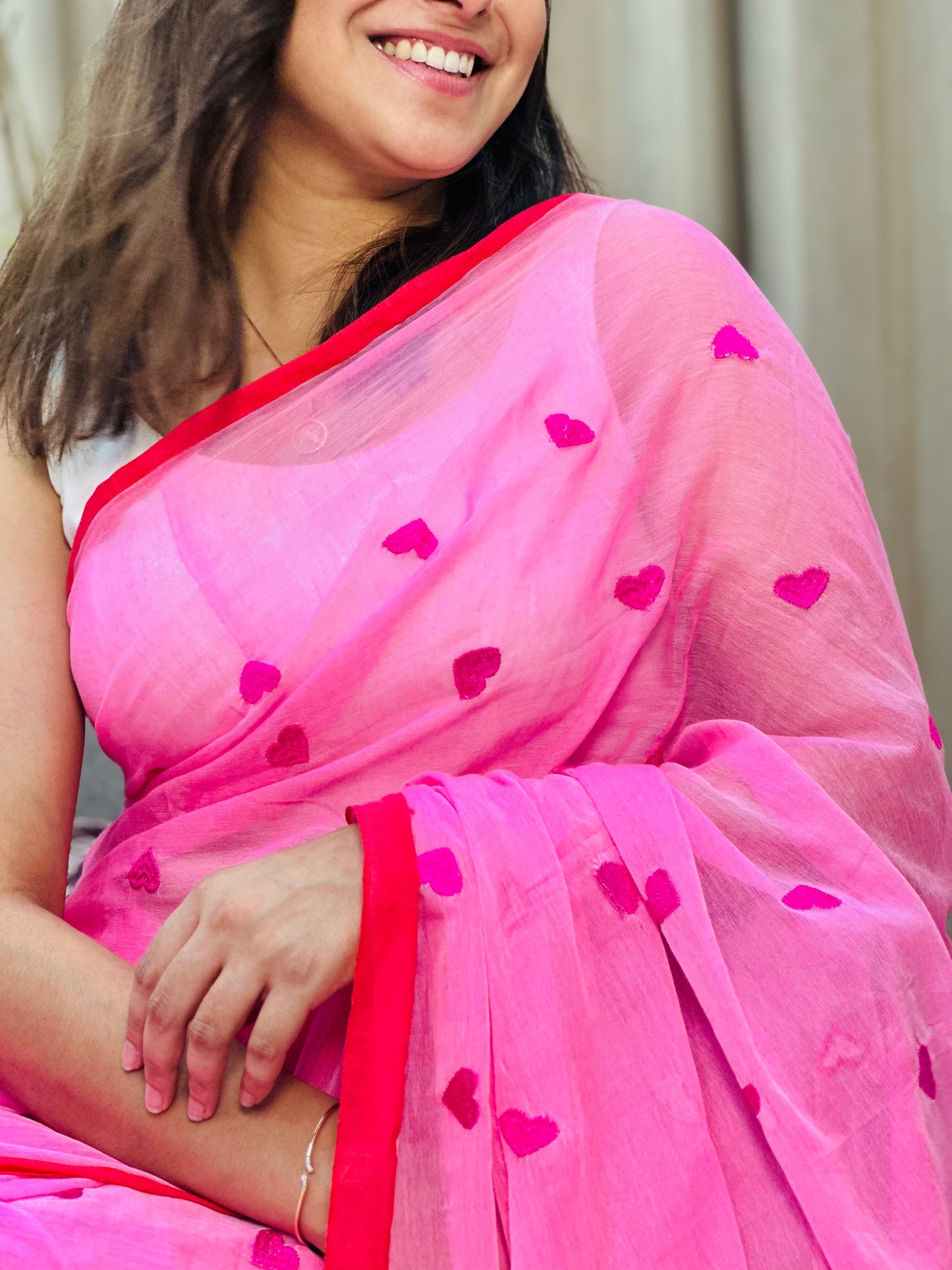 Pink Heart Mul Cotton Saree