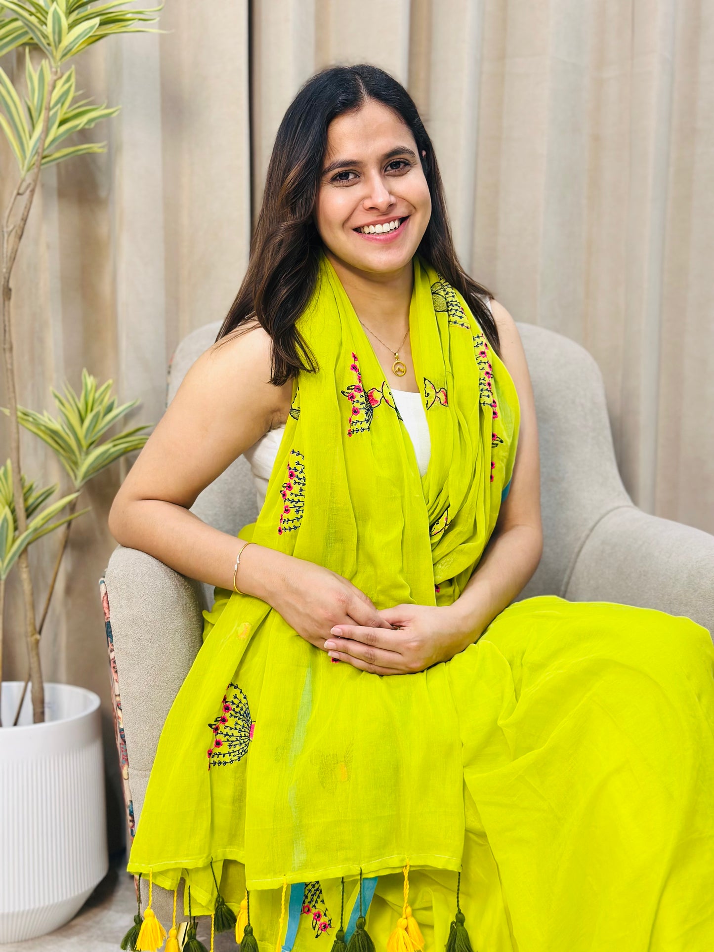 Green Doll Mul Cotton Saree