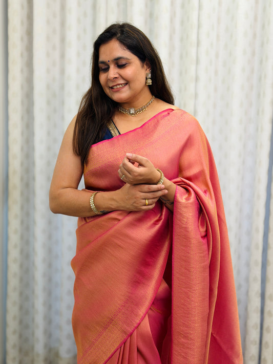 Peach Rose Banarasi Soft Silk