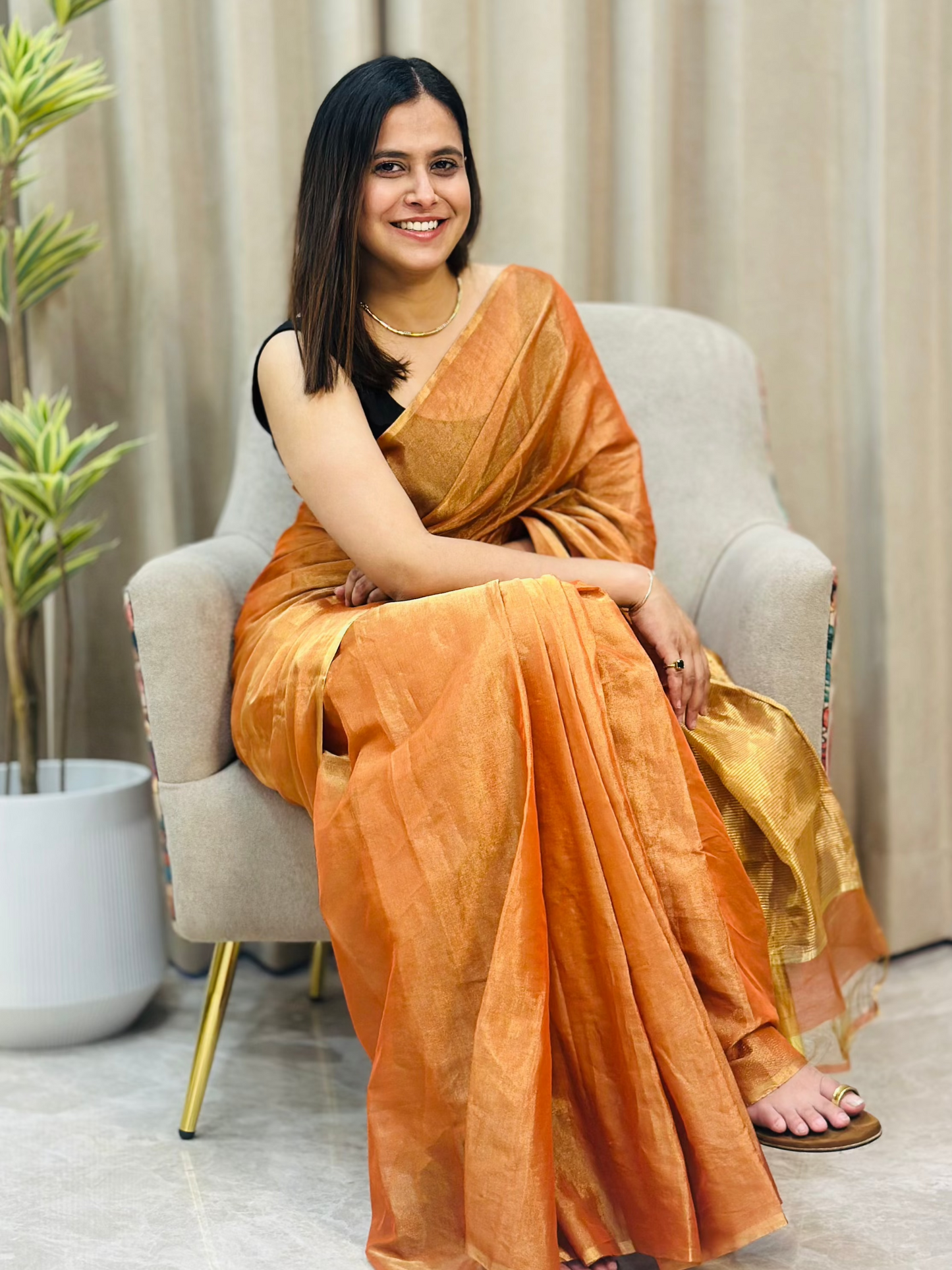 Rust Orange Chanderi Silk Saree