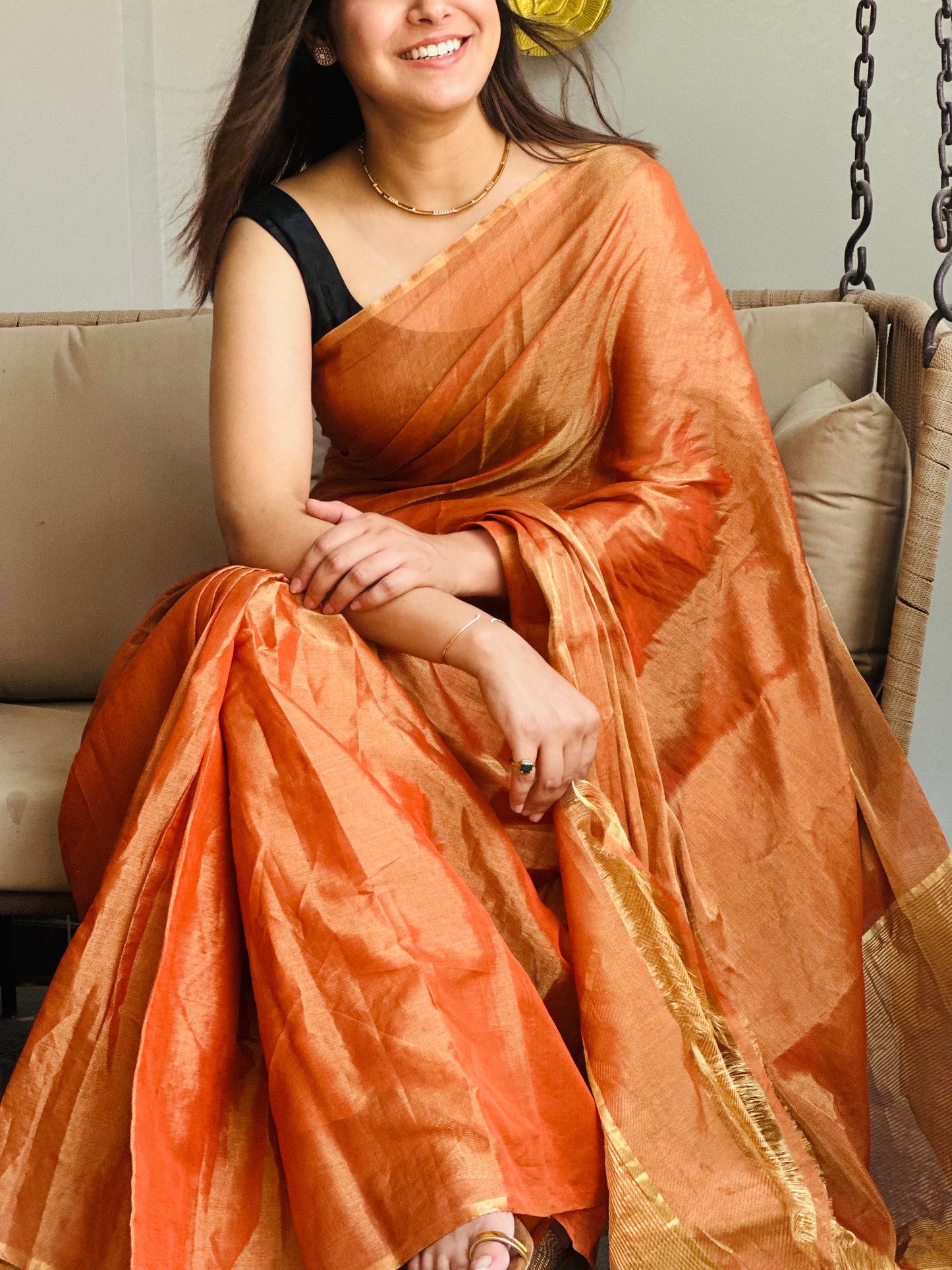 Rust Orange Chanderi Silk Saree