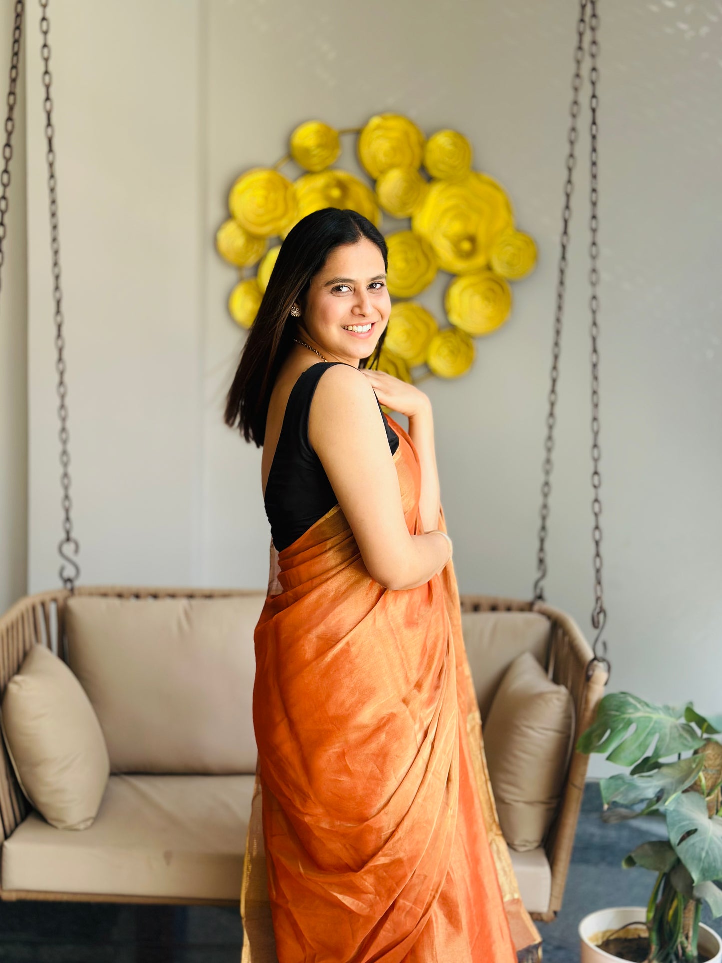 Rust Orange Chanderi Silk Saree
