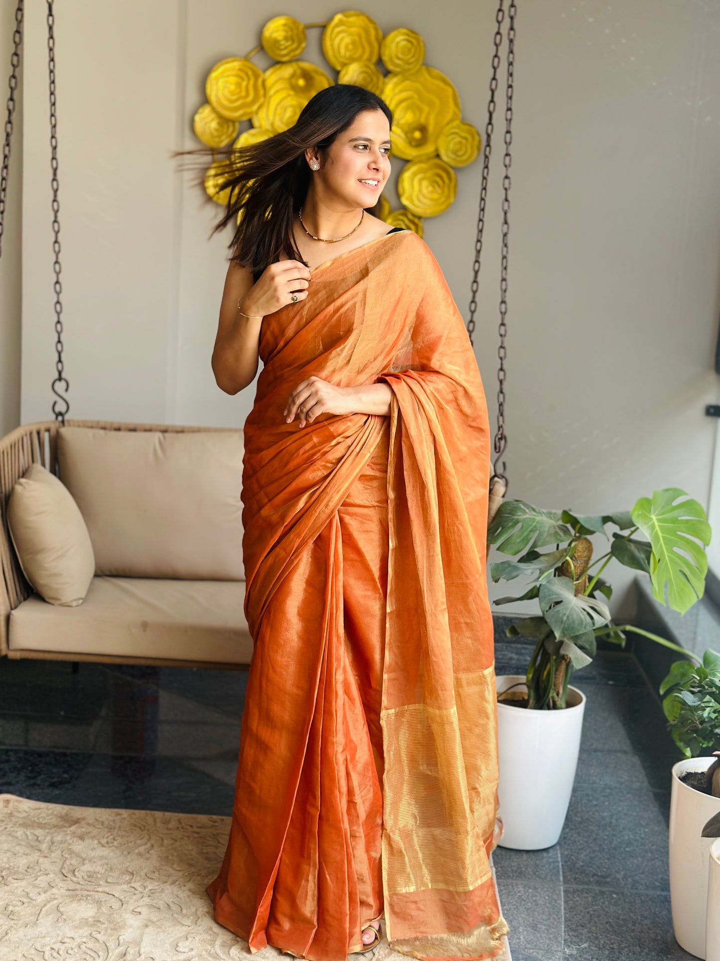 Rust Orange Chanderi Silk Saree