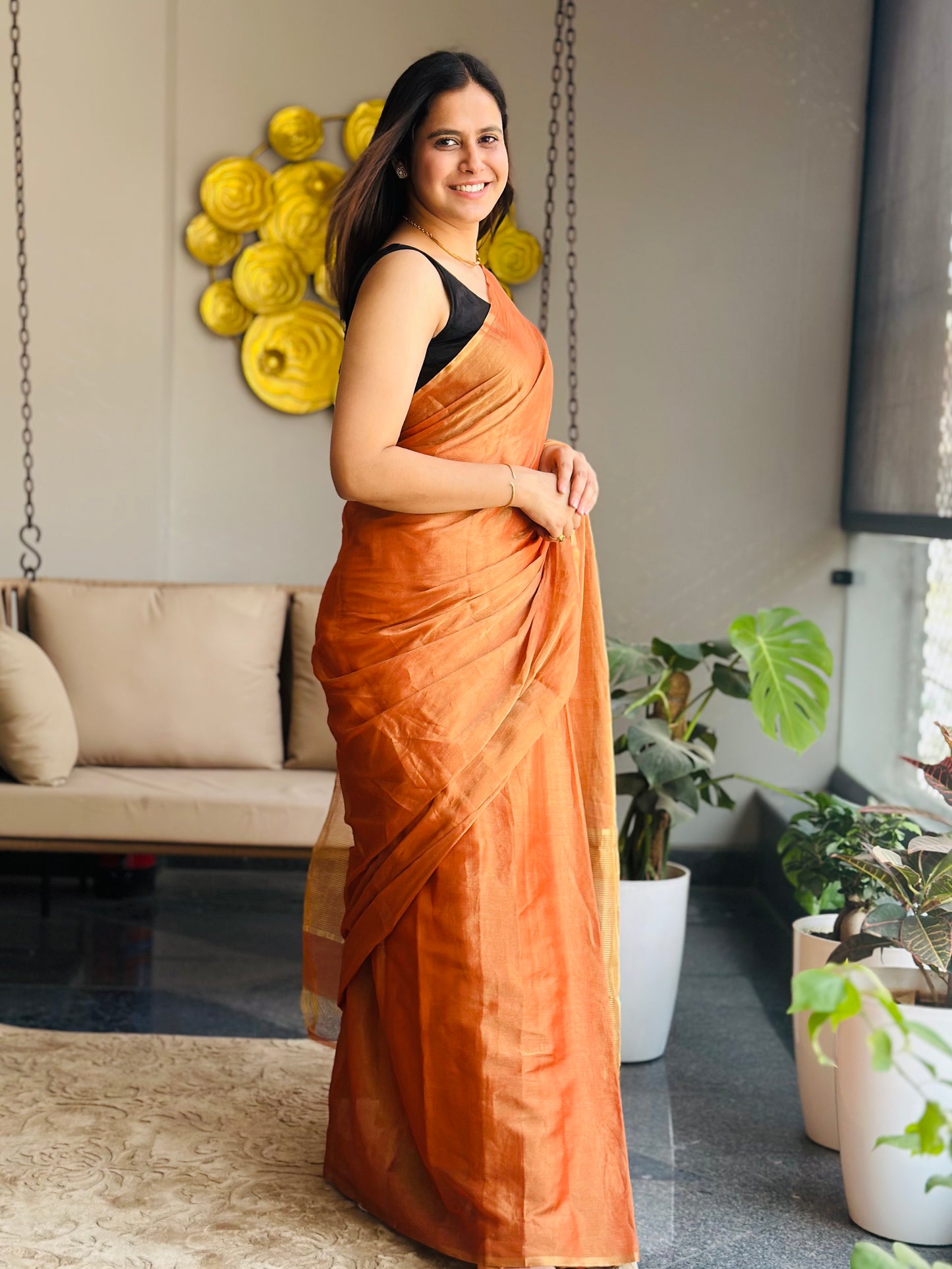 Rust Orange Chanderi Silk Saree