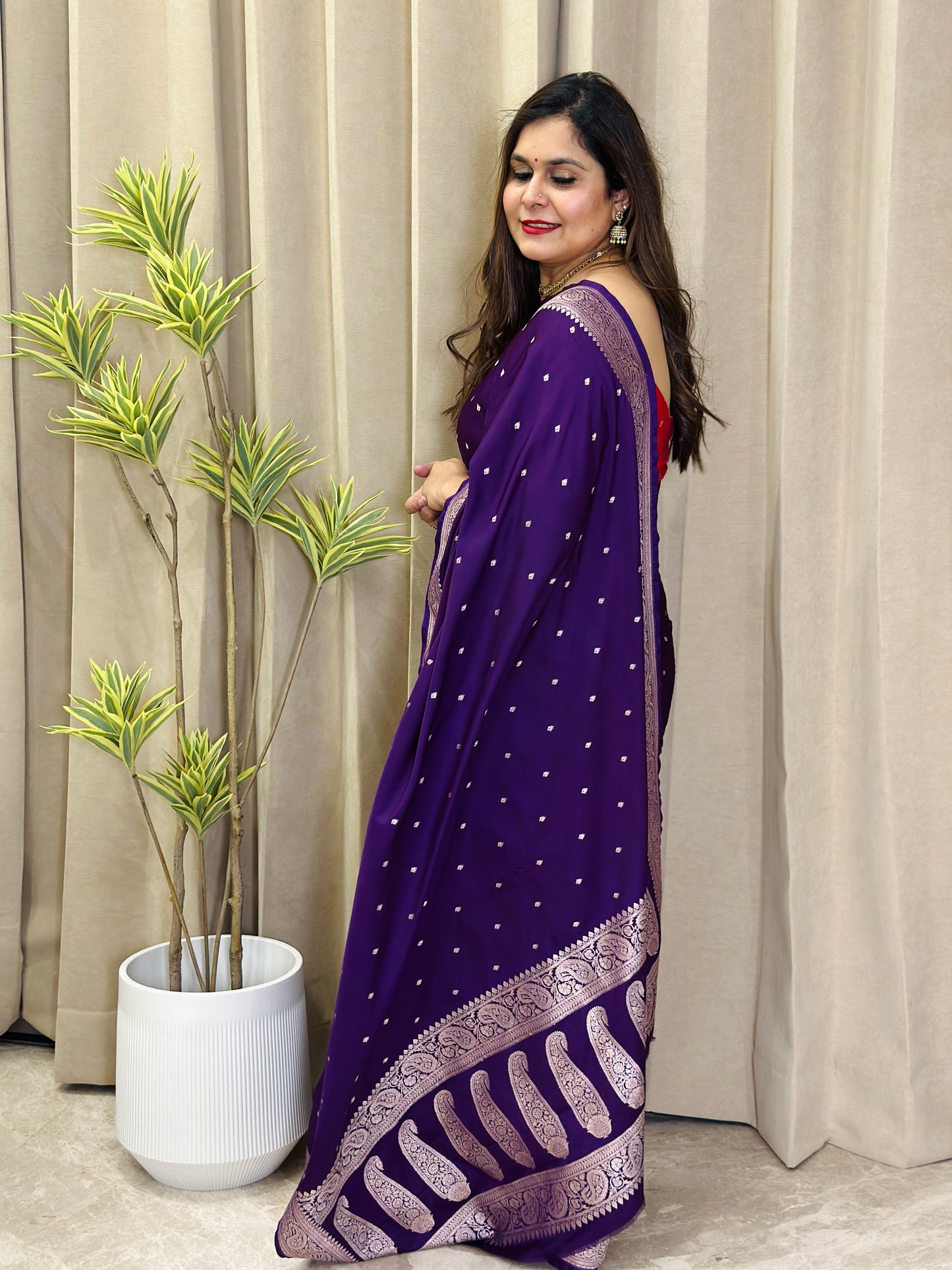 Dark Purple Banarasi Katan Silk Saree