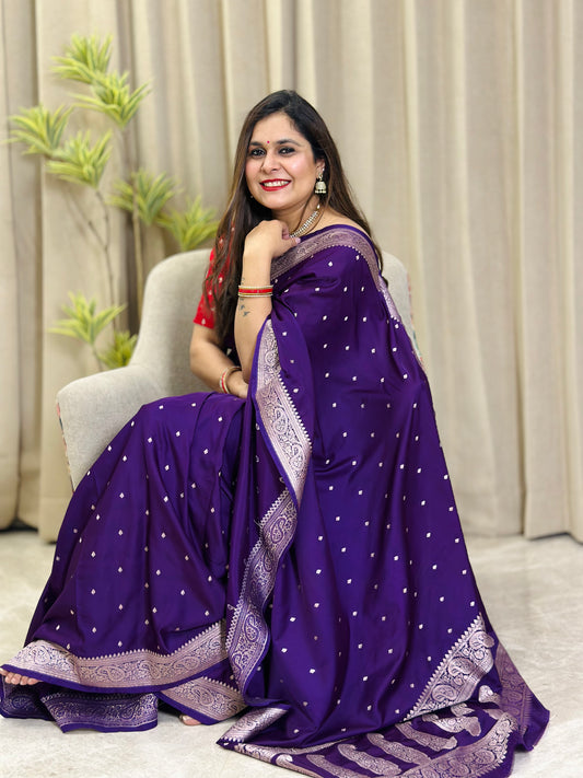 Dark Purple Banarasi Katan Silk Saree
