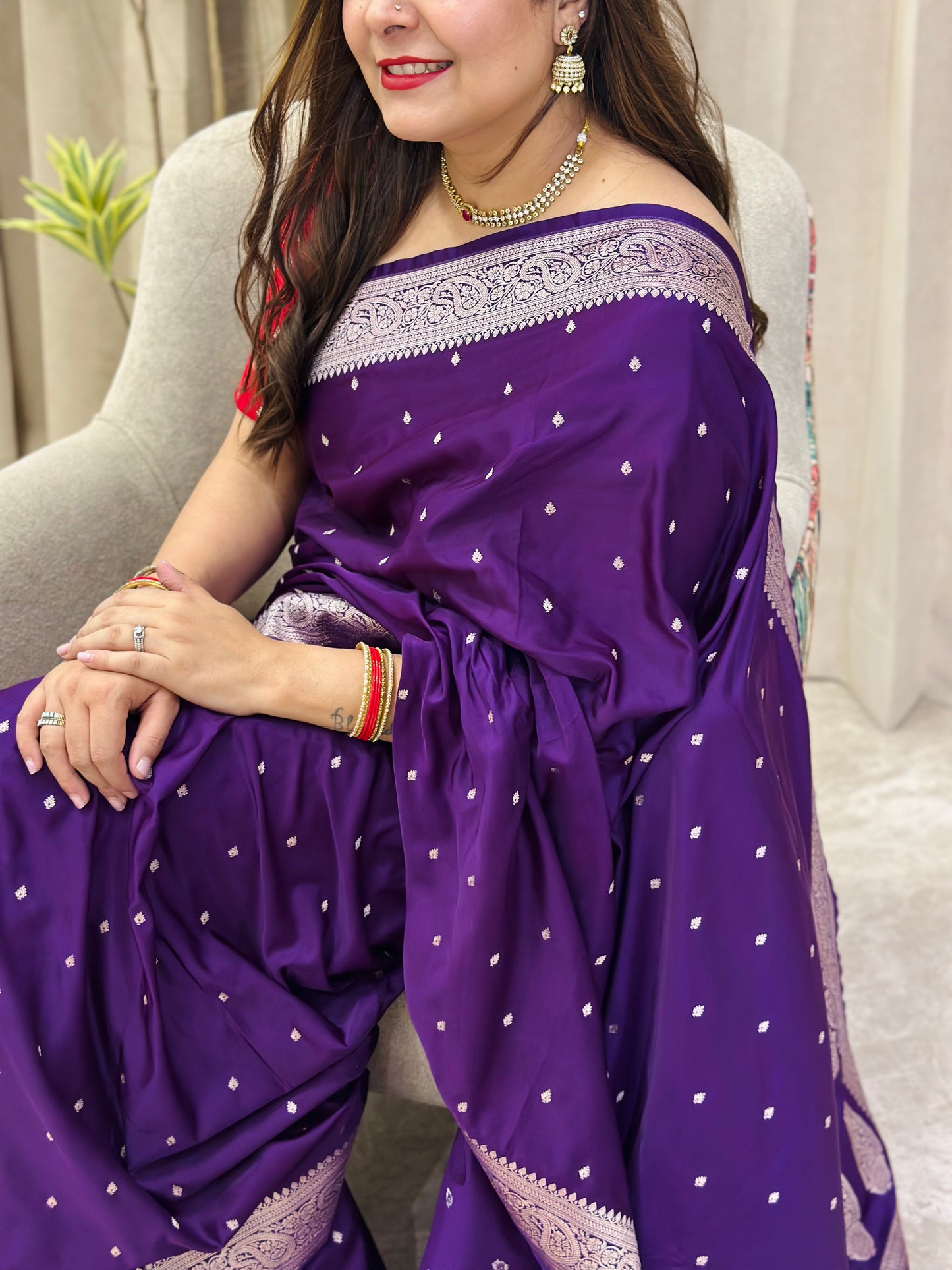 Dark Purple Banarasi Katan Silk Saree