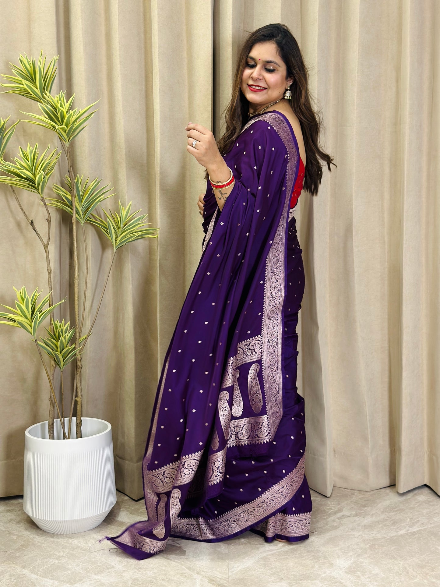 Dark Purple Banarasi Katan Silk Saree