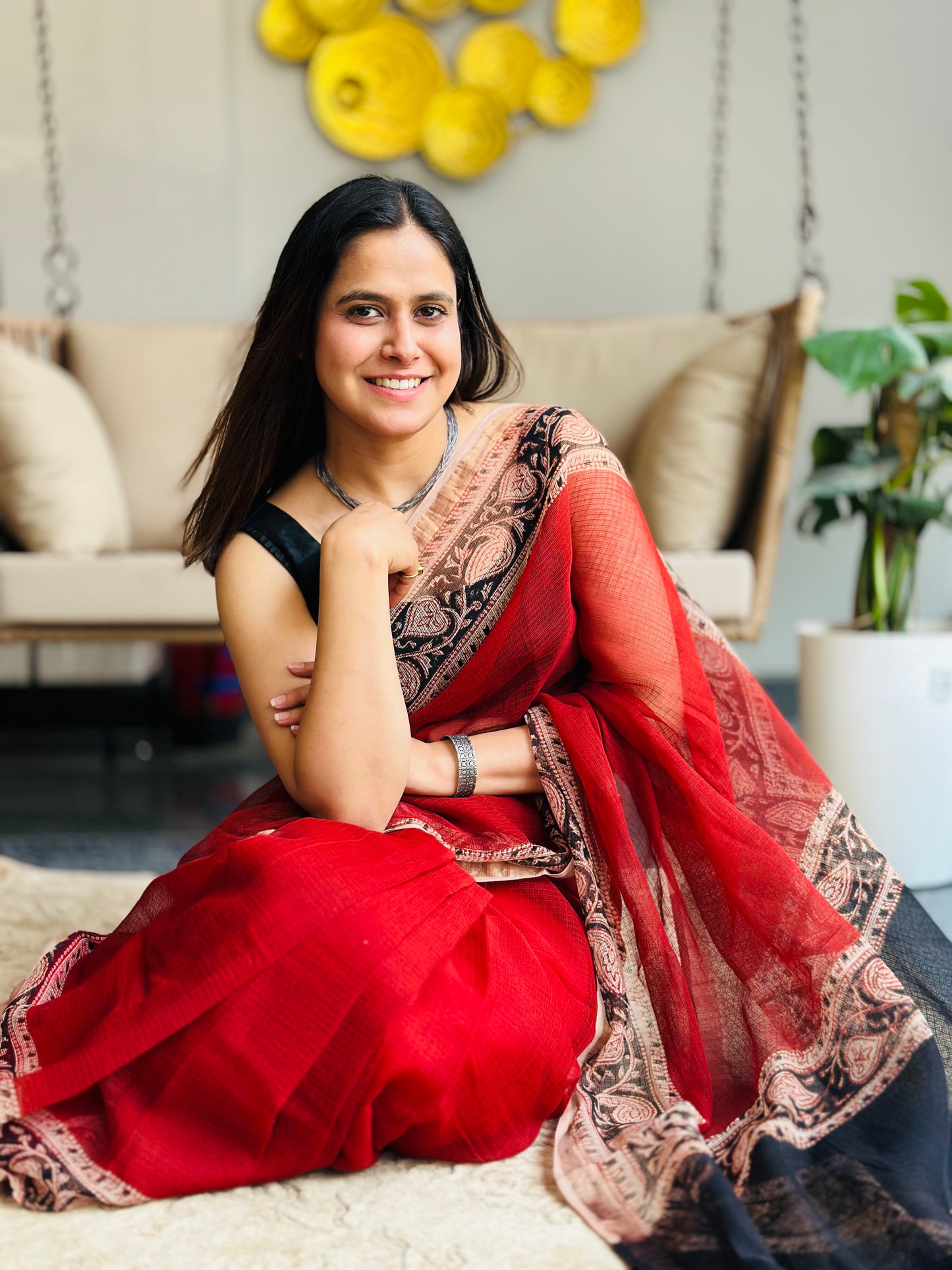 Red Kota Doria Saree