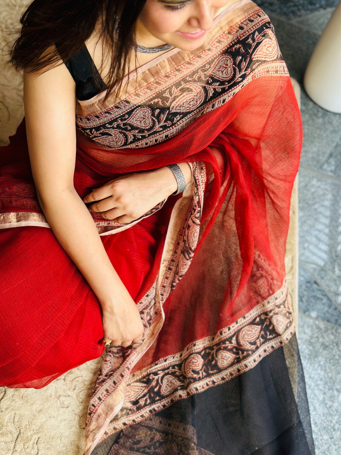 Red Kota Doria Saree