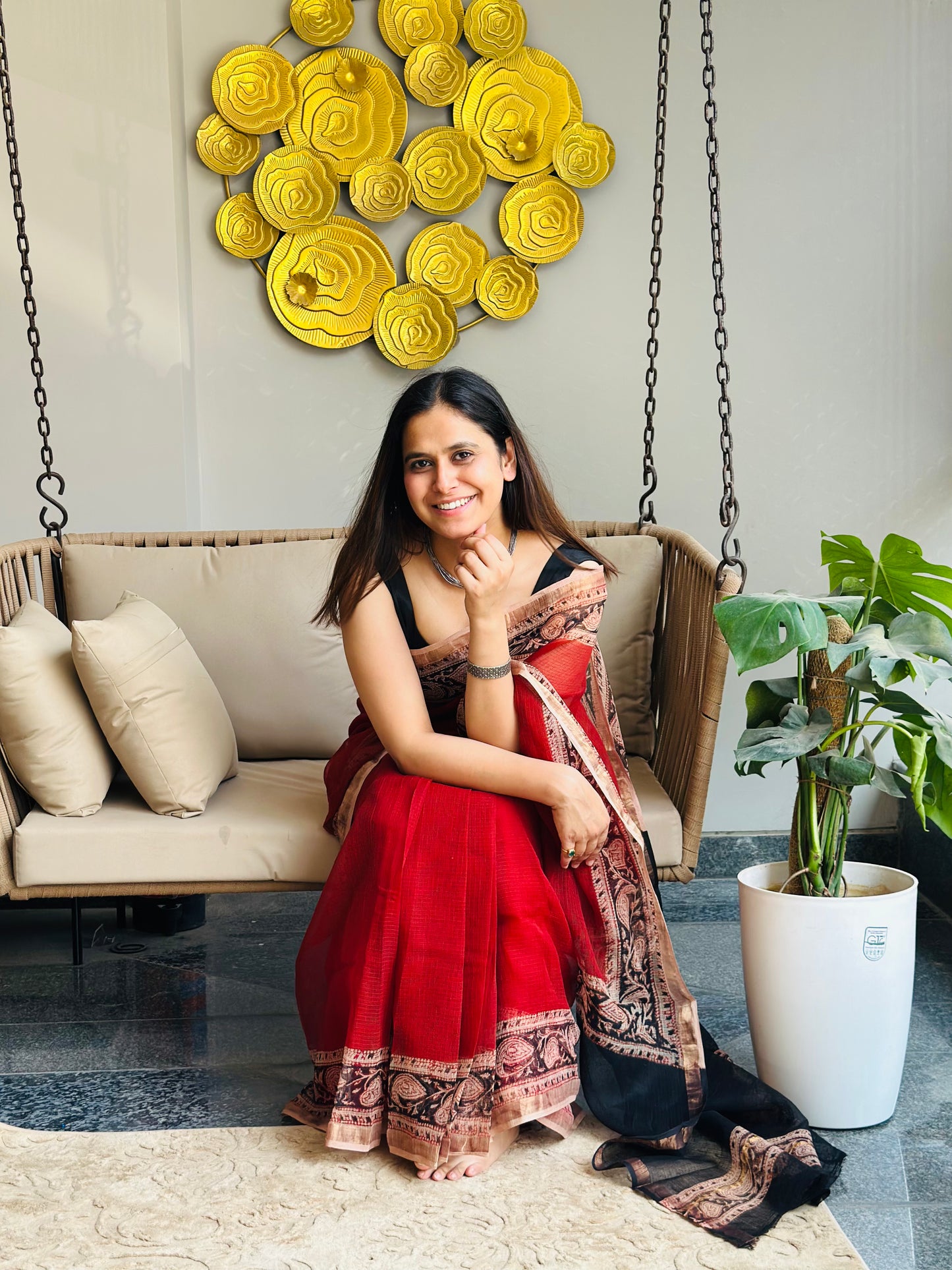 Red Kota Doria Saree
