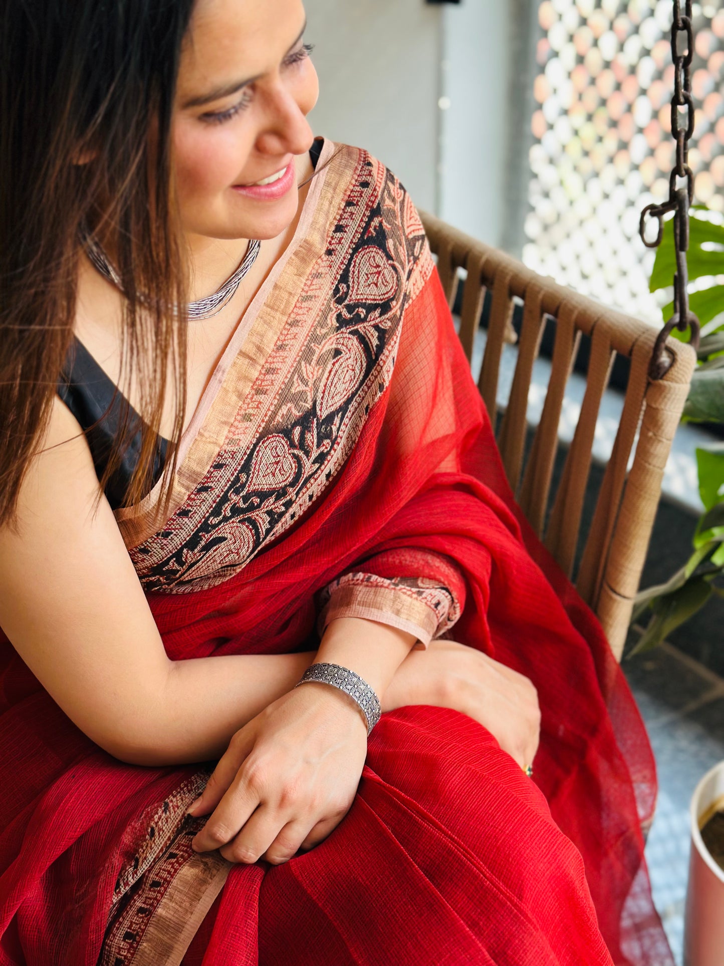 Red Kota Doria Saree