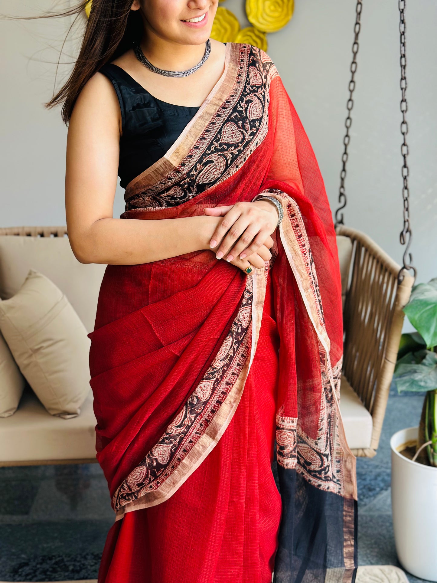 Red Kota Doria Saree