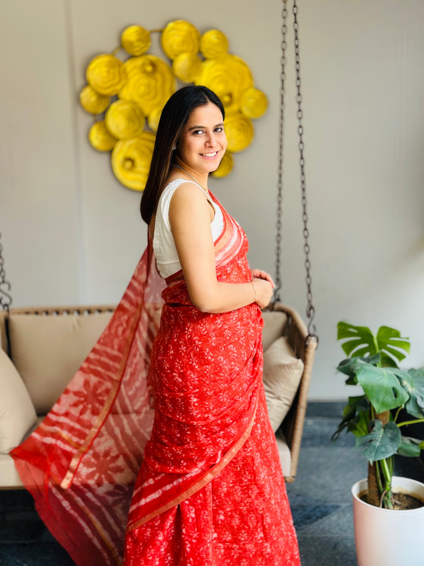 Light Red Kota Doria Saree