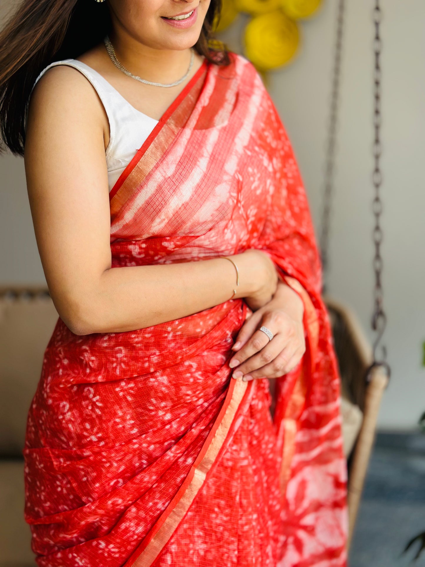 Light Red Kota Doria Saree