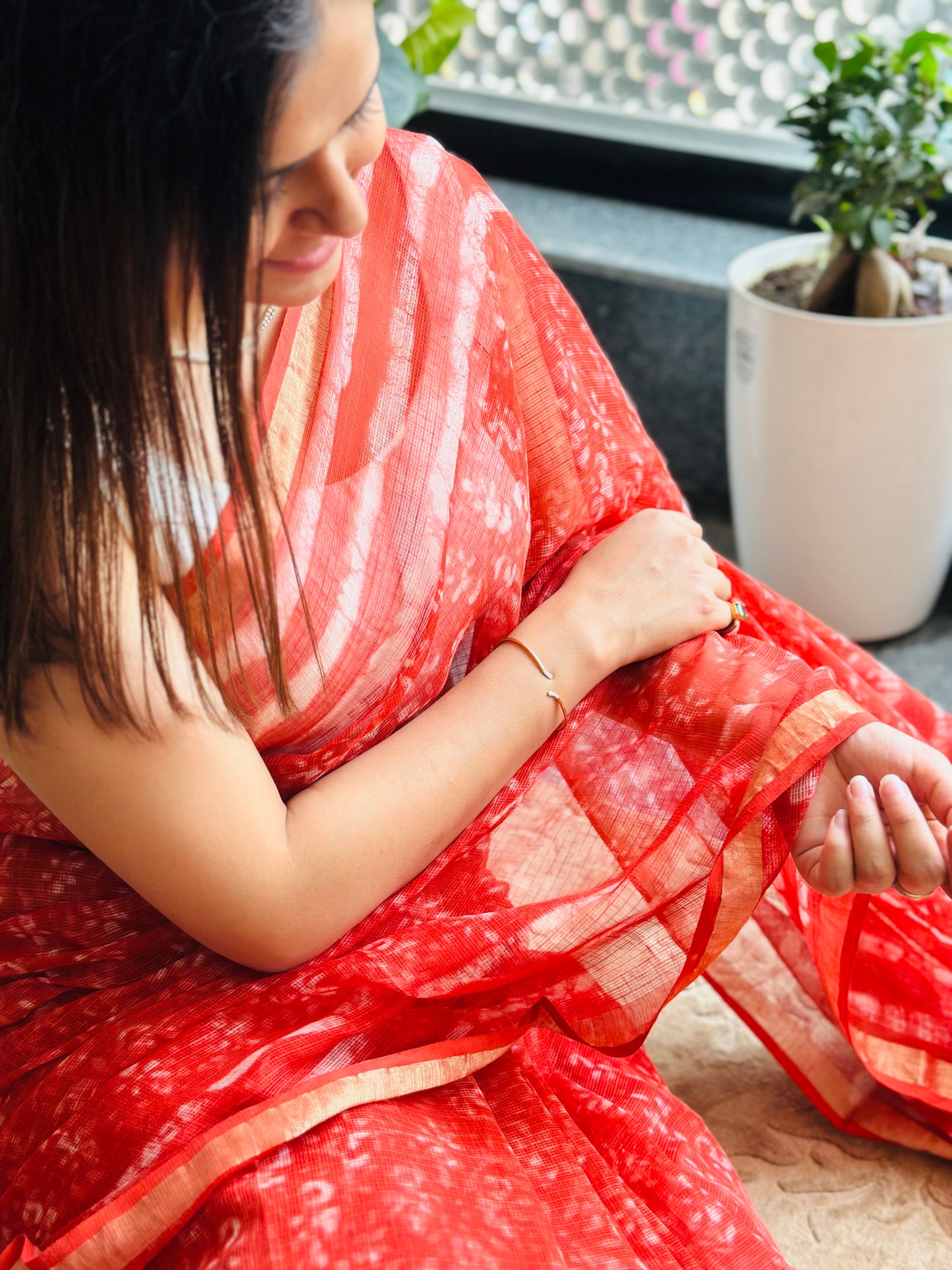 Light Red Kota Doria Saree
