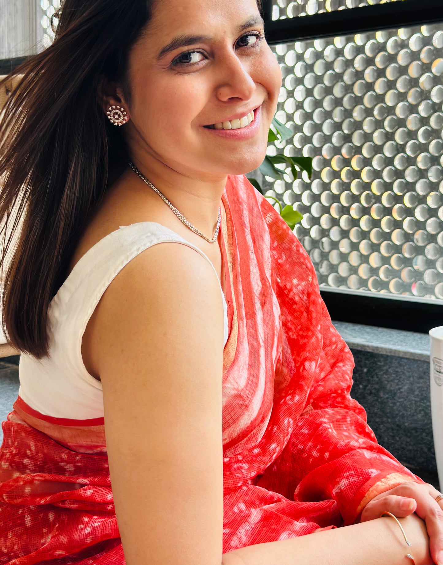 Light Red Kota Doria Cotton Saree