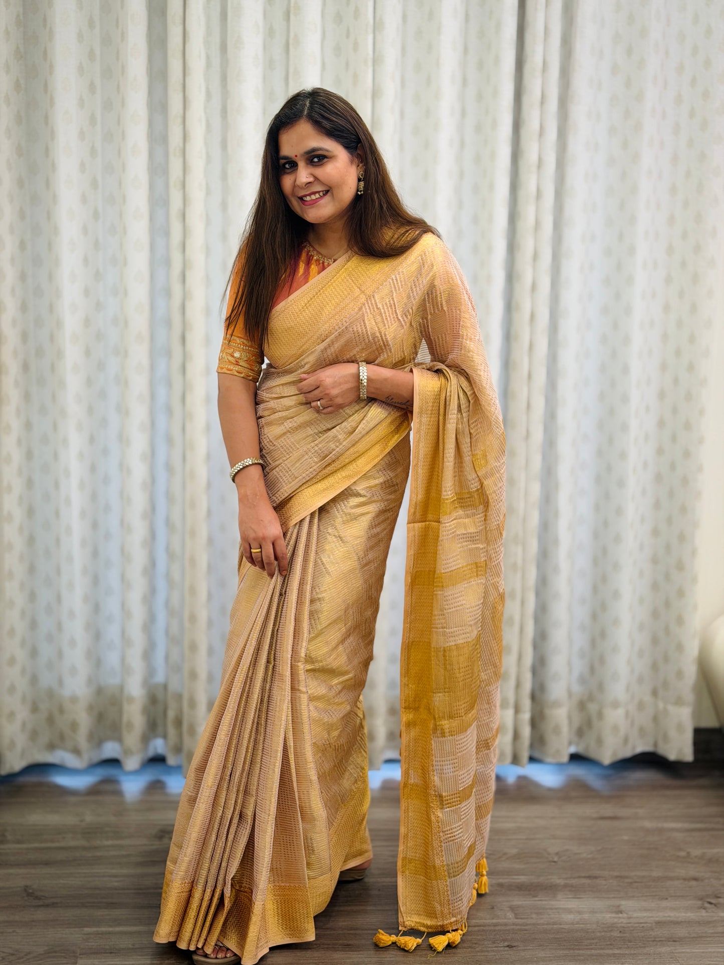 Warm Peach Modal Tissue Saree