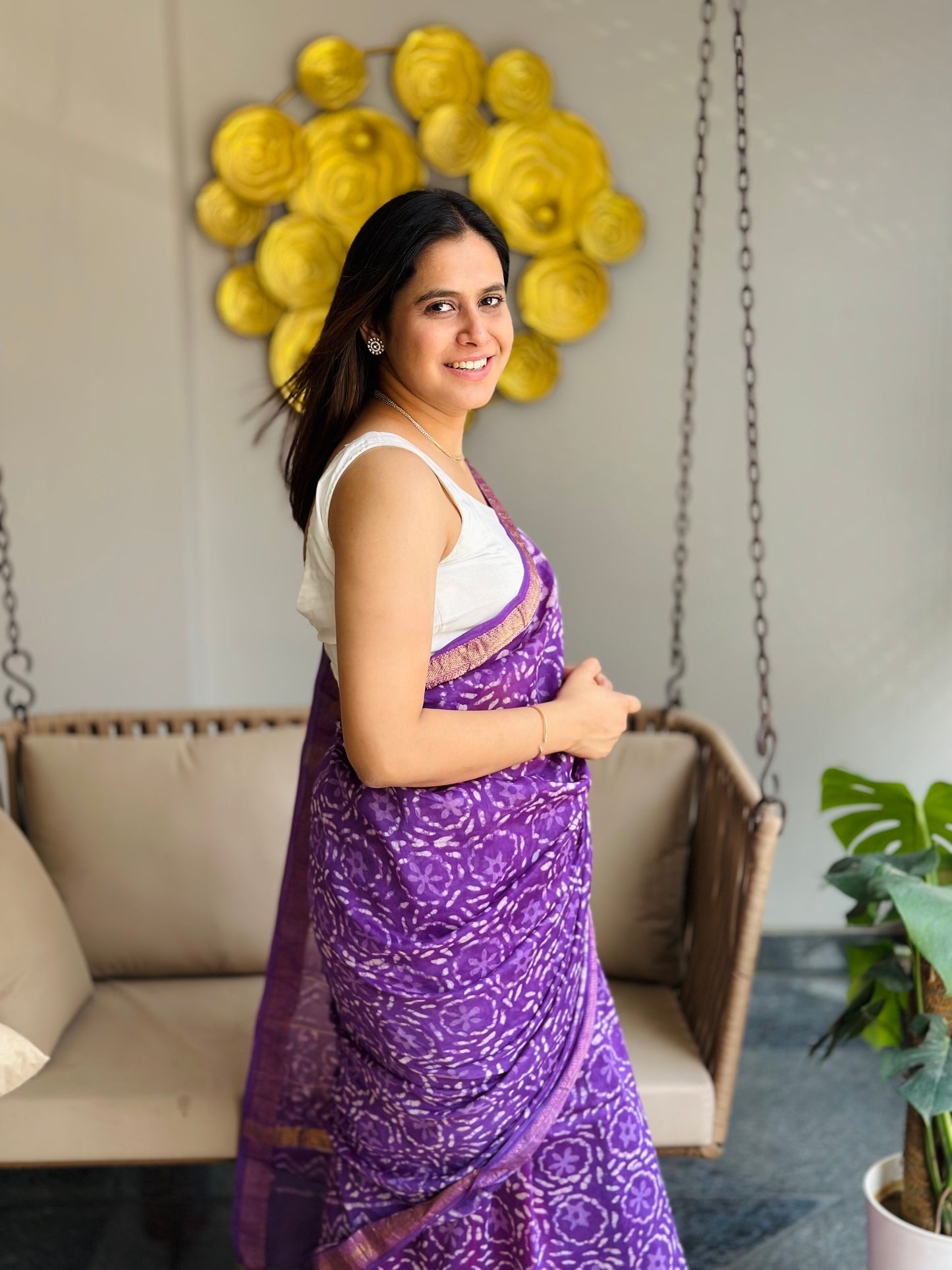 Purple Maheshwari Cotton Saree