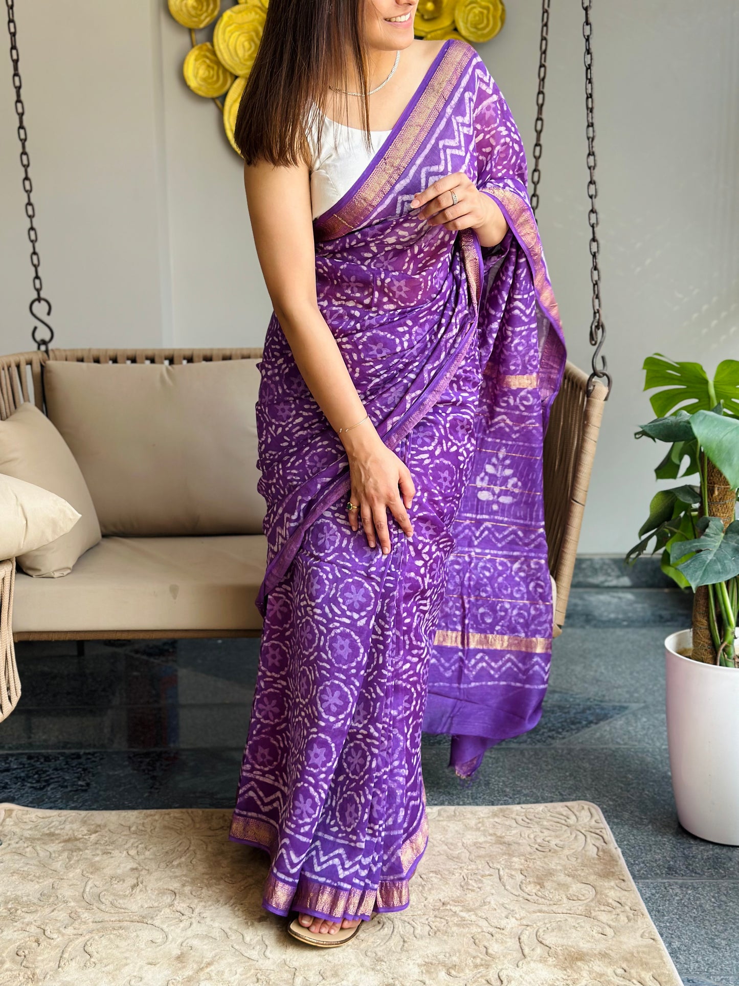 Purple Maheshwari Cotton Saree