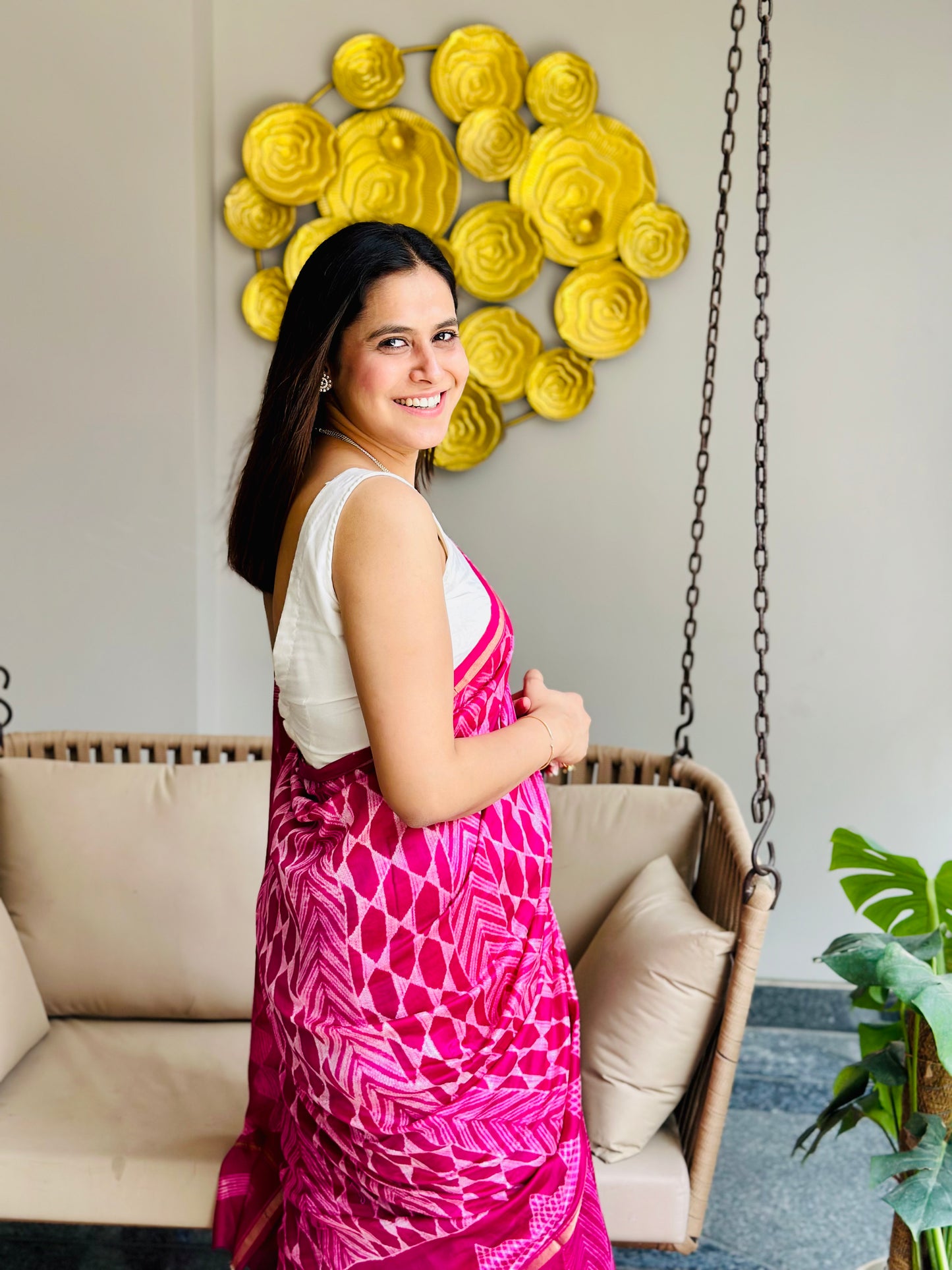 Pink Shibori Saree
