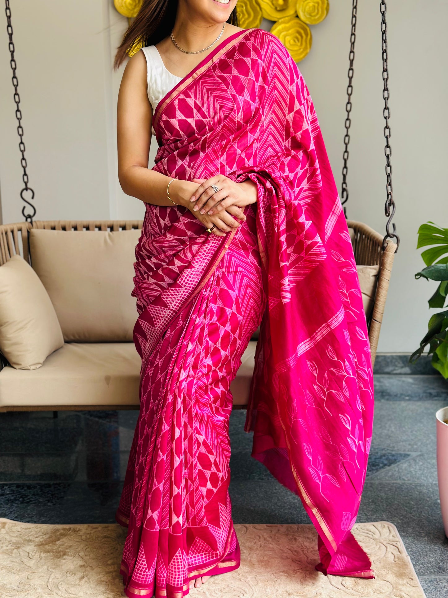 Pink Shibori Saree