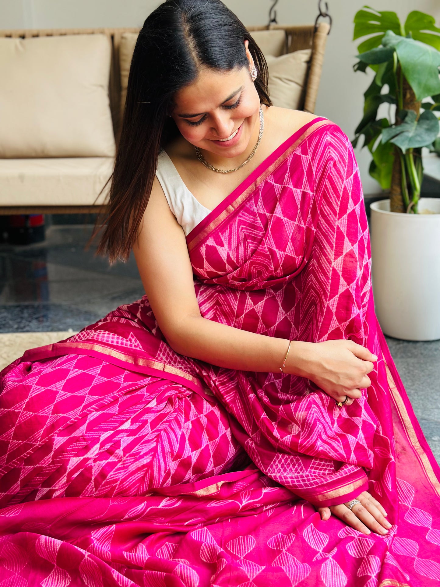 Pink Shibori Saree