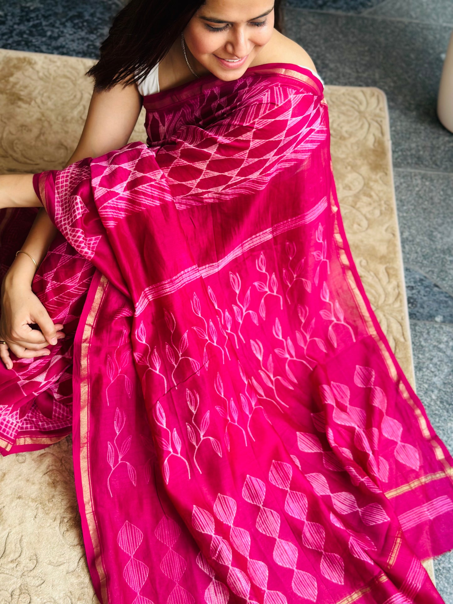 Pink Shibori Saree