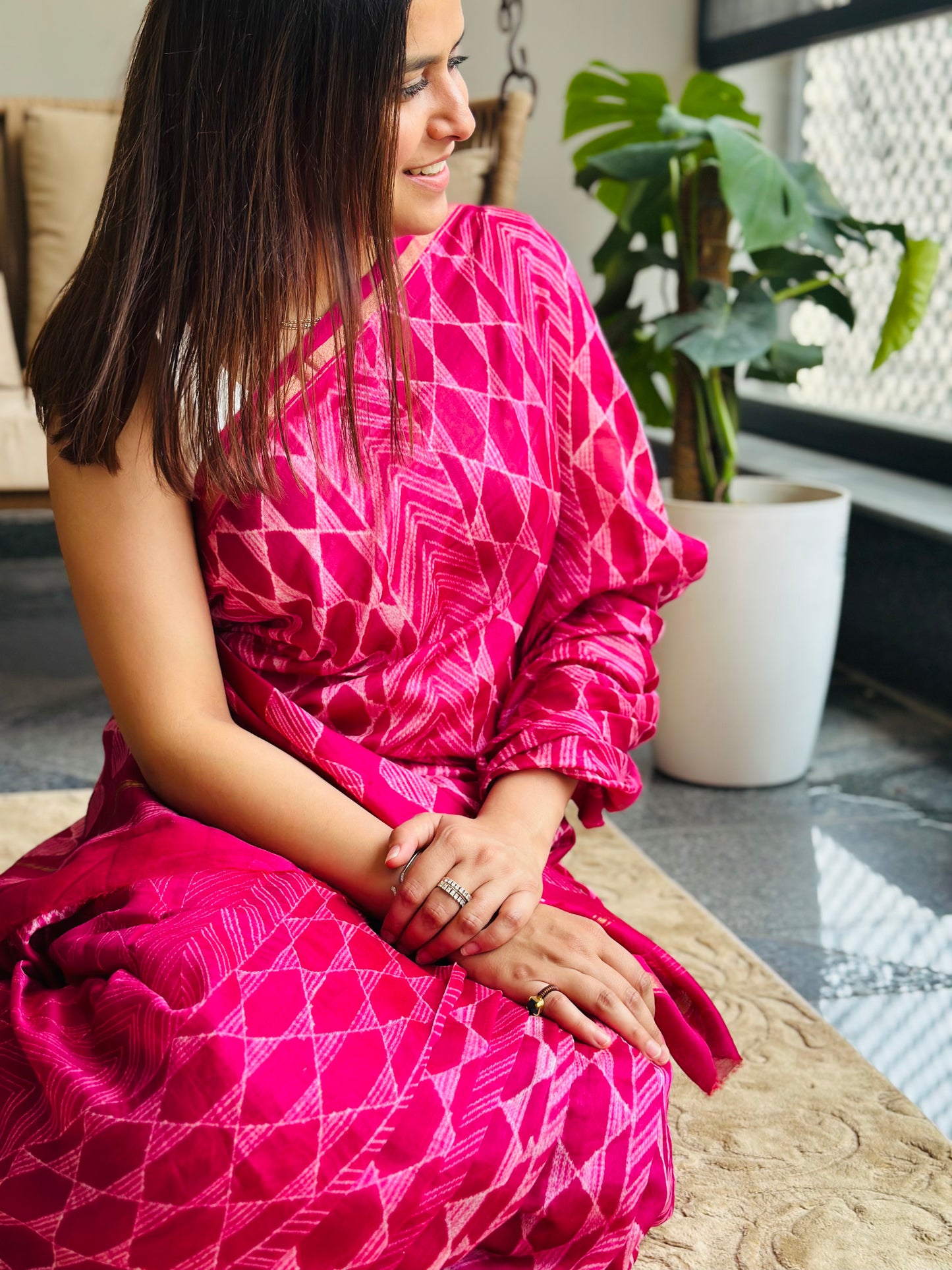 Pink Shibori Saree