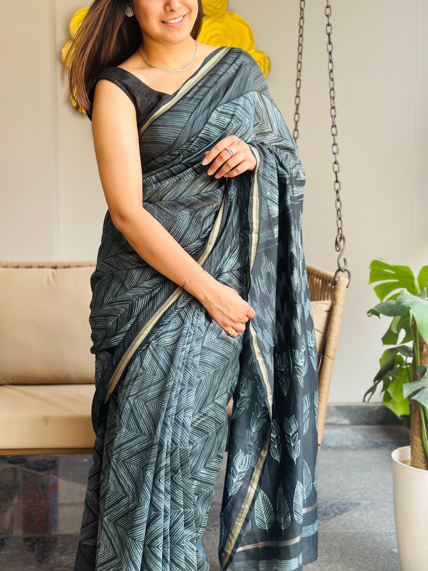Graphite Shibori Saree