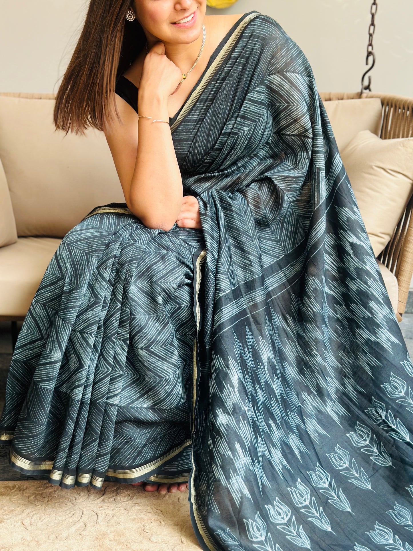 Graphite Shibori Saree