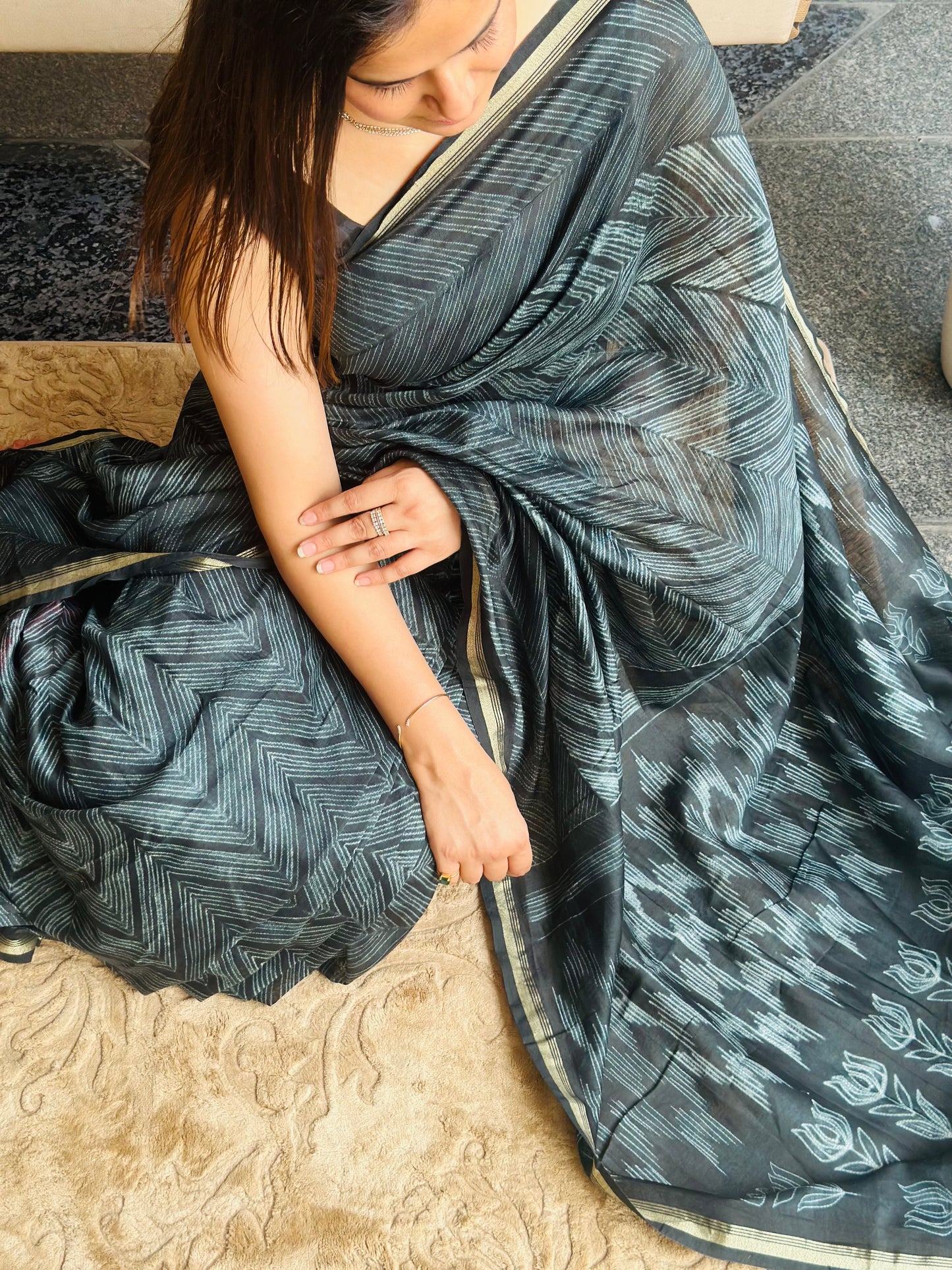 Graphite Shibori Saree