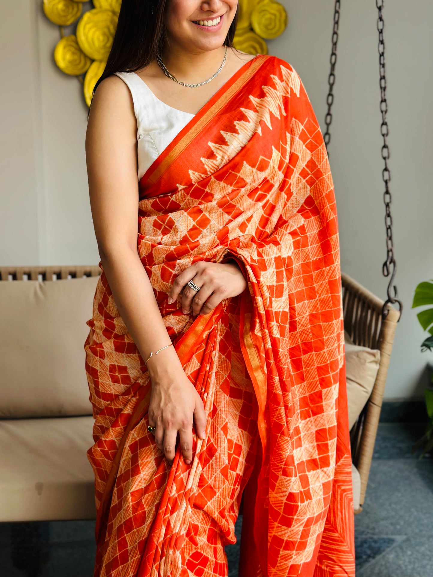 Orange Shibori Saree
