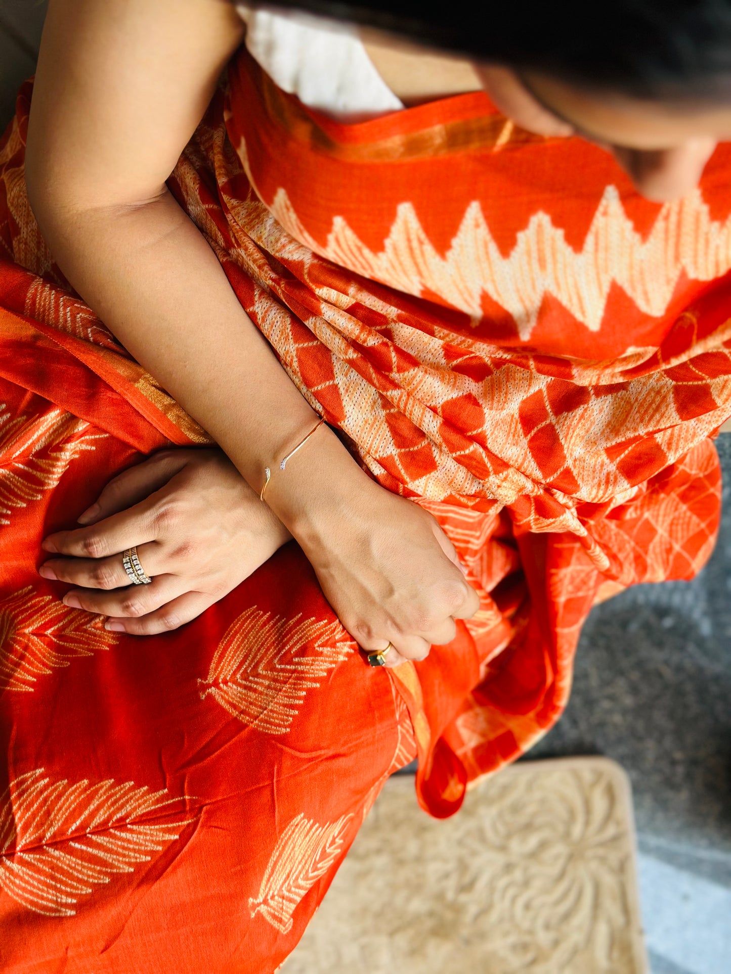 Orange Shibori Saree