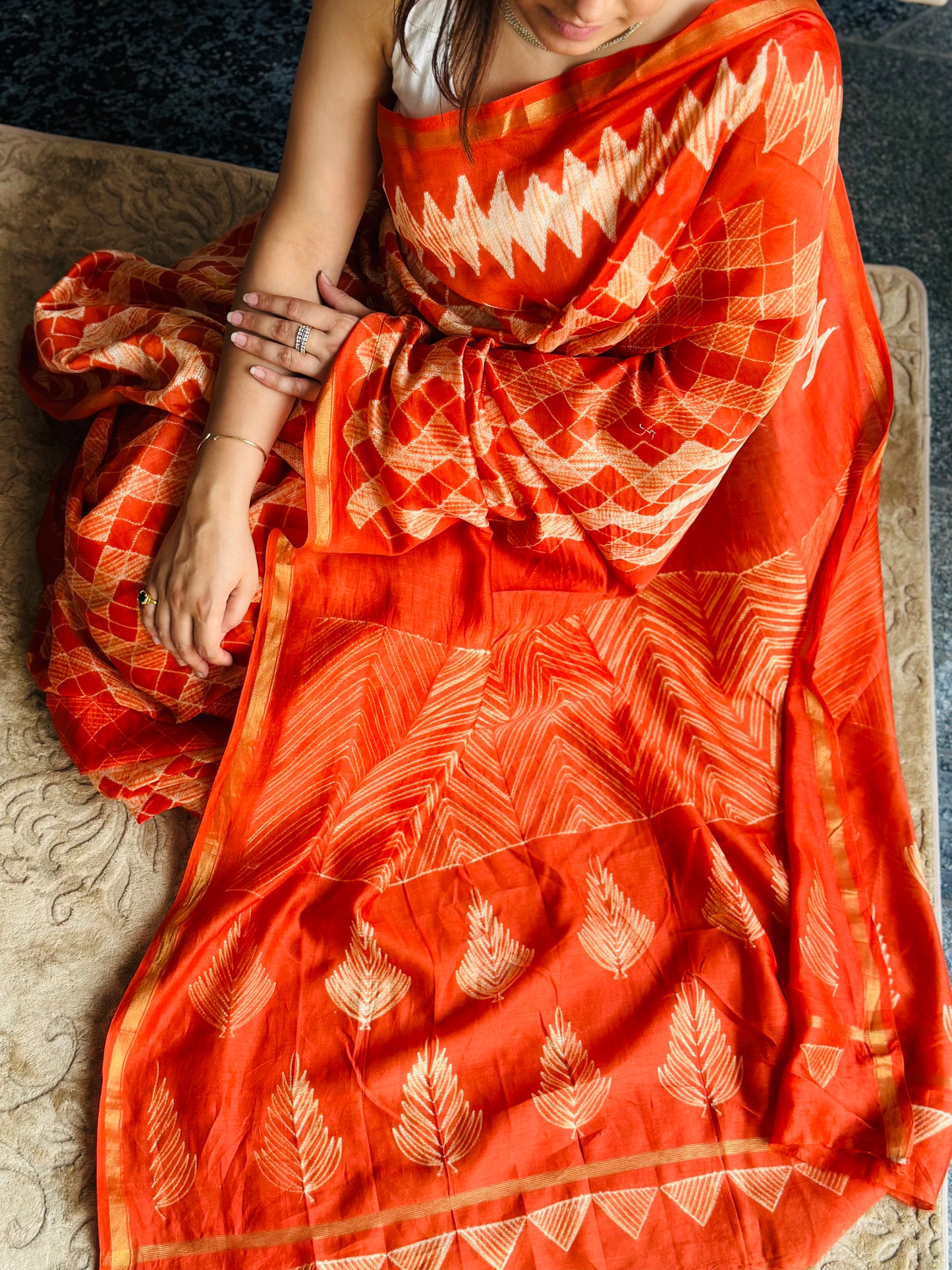 Orange Shibori Saree