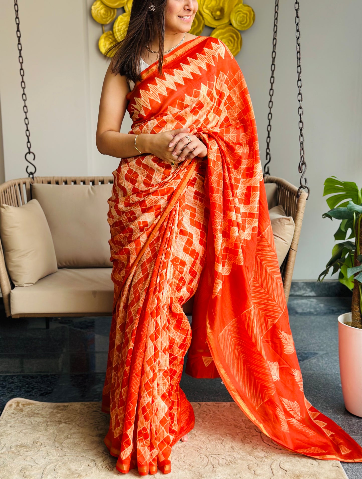 Orange Shibori Saree