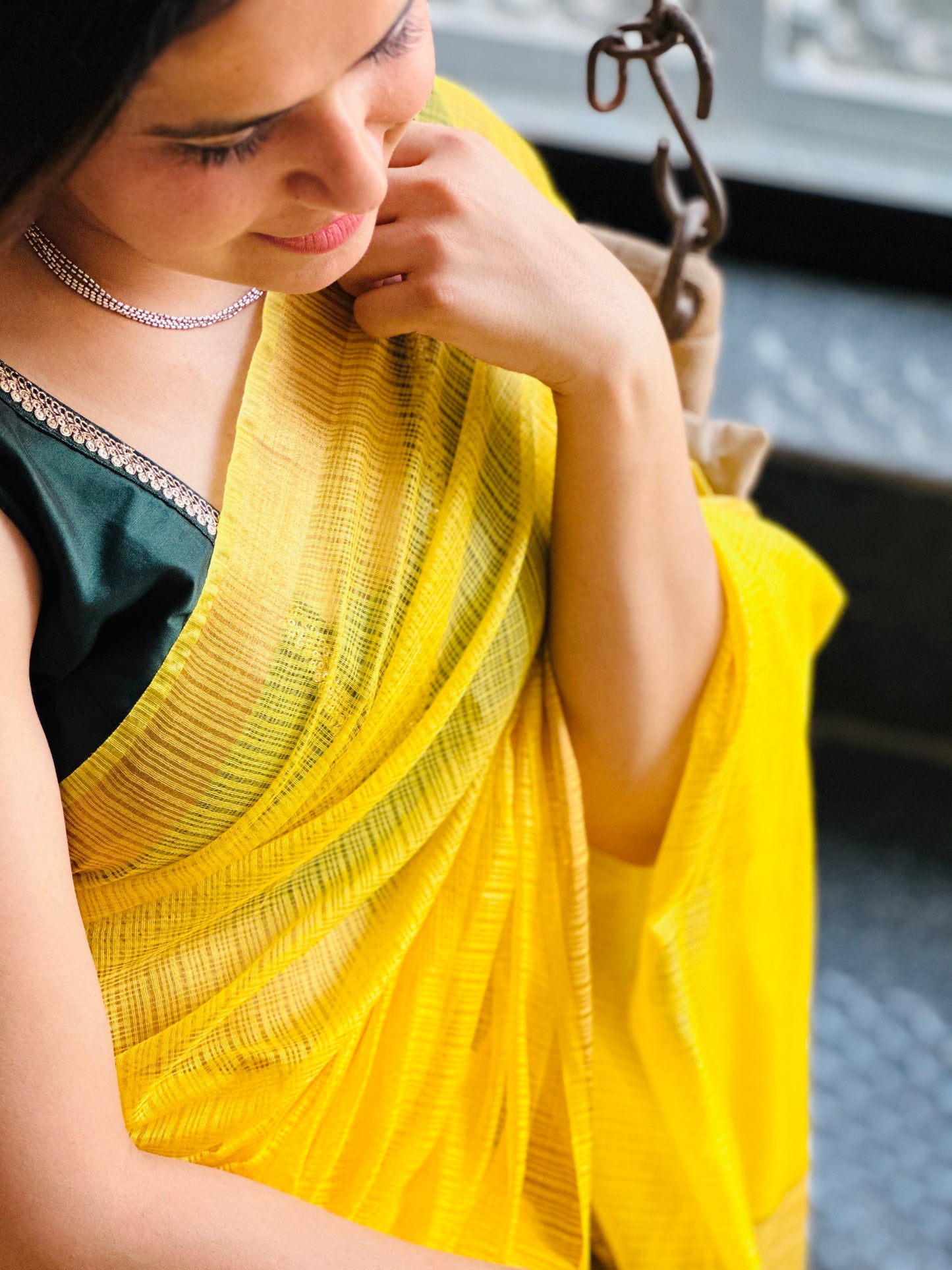 Yellow Kota Doria Silk Saree