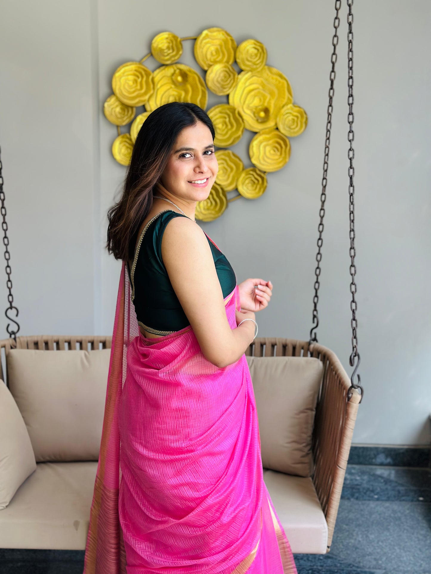 Pink Kota Doria Silk Saree
