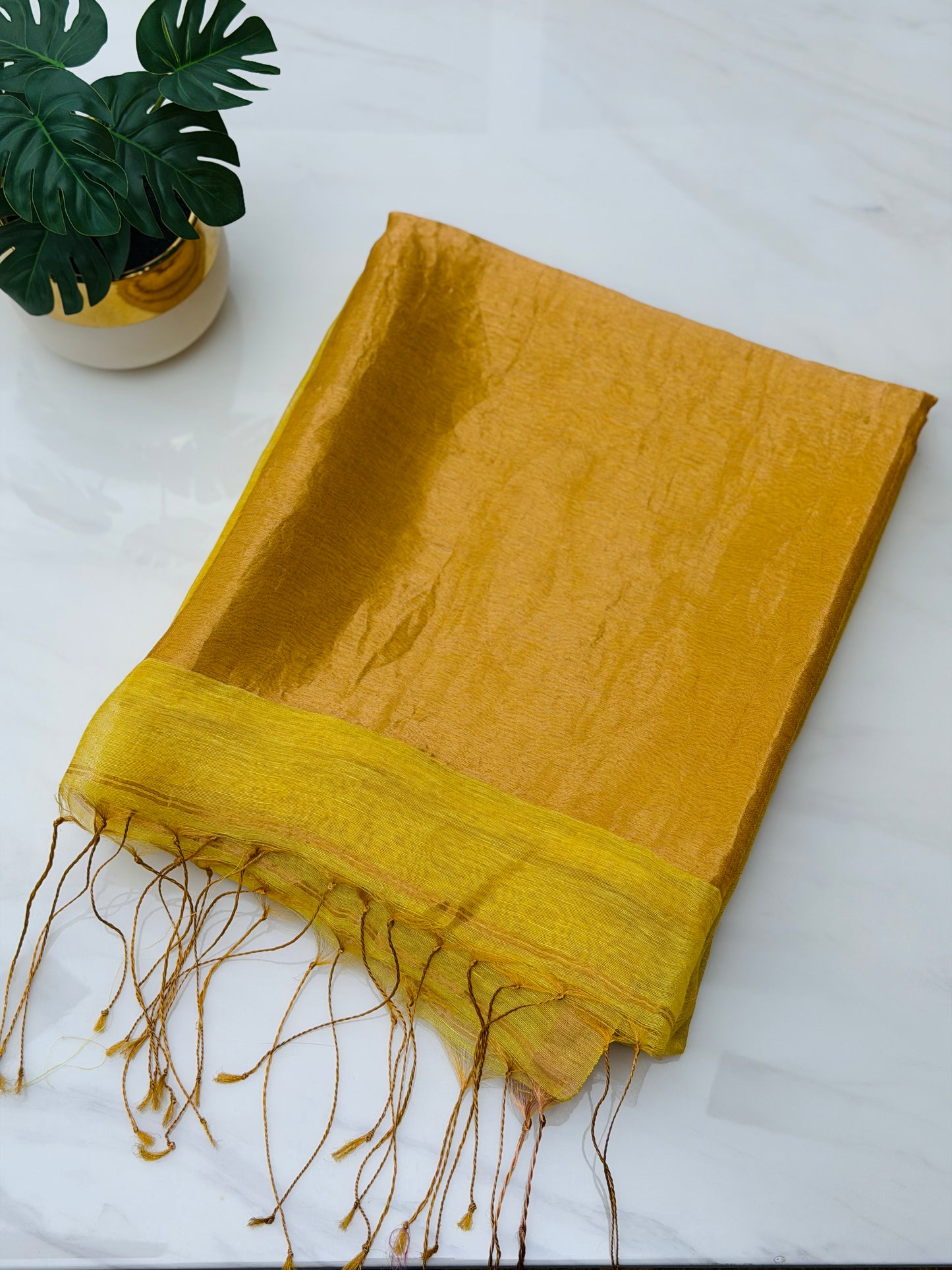 Yellow Linen-Silk Saree