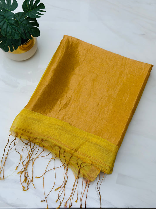 Yellow Linen-Silk Saree