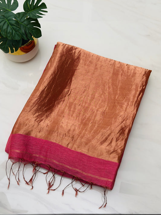 Rose Pink Linen-Silk Saree