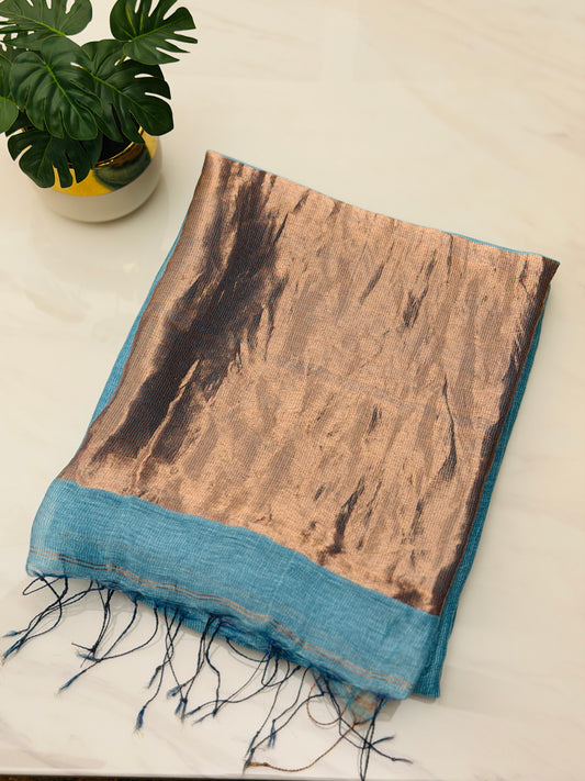 Sky Blue Linen-Silk Saree