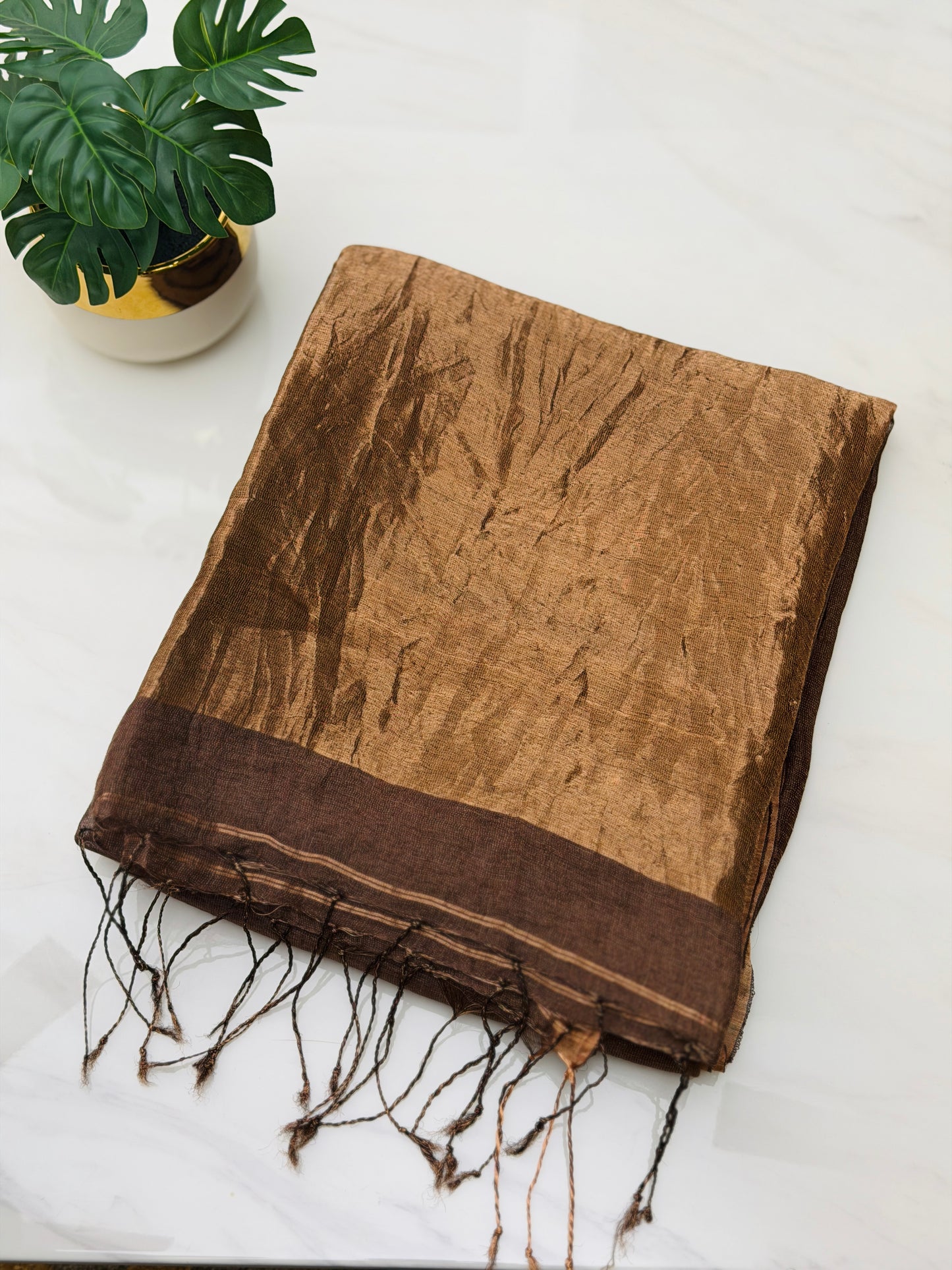 Brown Linen-Silk Saree