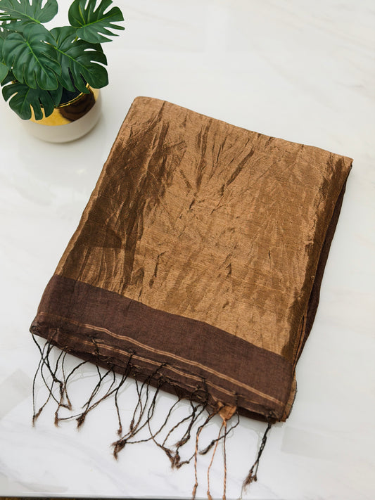 Brown Linen-Silk Saree